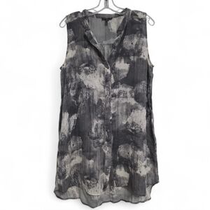 Eileen Fisher Silk Abstract Black and Gray Tunic Top Size Large